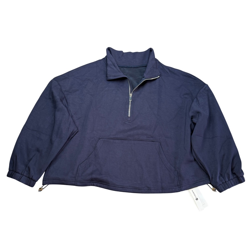 Fisoew Women's XXL Navy Half Zip Sweatshirt Funnel Neck Long Sleeve Pullover